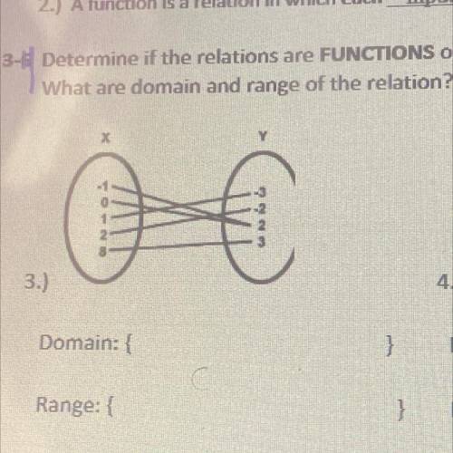 Determine if the relations are functions or are not functions? What are the domain and range of the