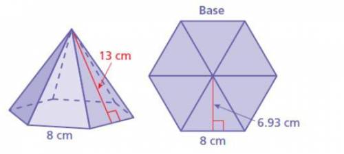 In the diagram of the base of the hexagonal pyramid, all the triangles are the same. Find the surfa