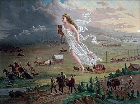 what are the means of transportation shown in the painting American Progress? Answer it quick, plea
