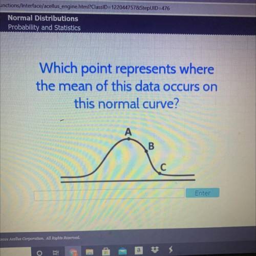 Which point represents where
the mean of this data occurs on
this normal curve?