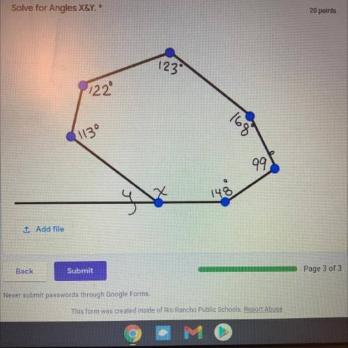 Solve for the angles x and y 
I really really need help this is for a big test