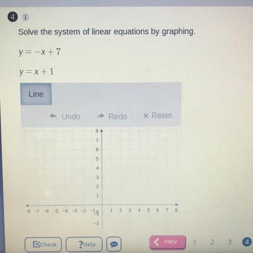 PLEASE HELP ME ASAP THANK YOU !!

Solve the system of linear equations by graphing.
y=-x+7
y=x+1