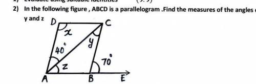 Find the measure of angles x y and z pls answer fast​