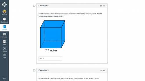 Find the surface area of the shape below. Answer in NUMBERS only, NO units. Round your answer to th