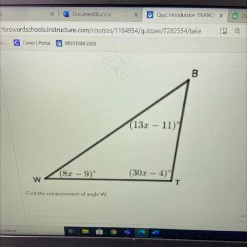 Help please find the measurements of angle W