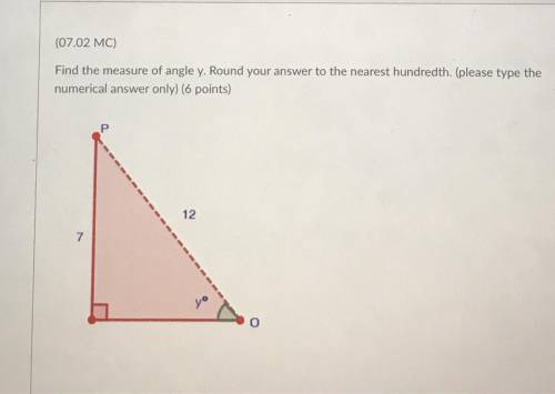 HELP PLSSS

Find the measure of angle y. Round your answer to the nearest hundredth. (please type