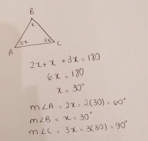 1x+2x+3x=180 find the measure of each angles.