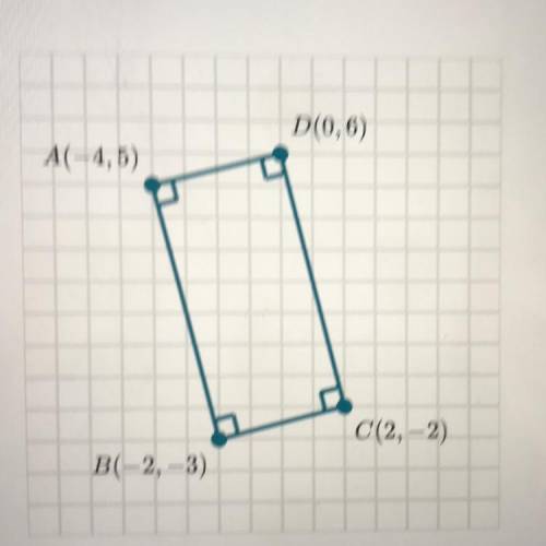 Find the area, in square units, of rectangle ABCD

plotted below.
D(0,6)
A(-4,5)
C(2,-2)
B(-2, -3)