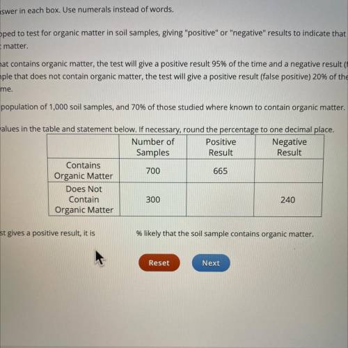 Type the correct answer in each box. Use numerals instead of words.

A new test is developed to te