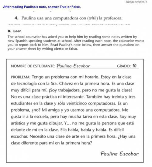 Spanish 1 Chapter 2B Test
Spanish 1
Please help me urgent