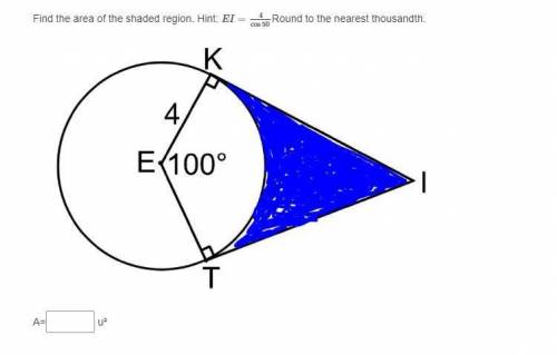 Find the area of the shaded region. Hint: EI=4/cos50 Round to the nearest thousandth.
