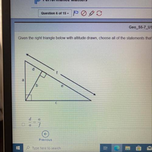 Geo_85-7_USA_OL_FY21

Given the right triangle below with altitude drawn, choose all of the statem