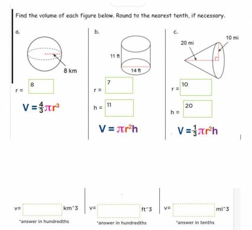 PLEASE HELP
FIND THE VOLUME OF EACH FIGURE 
ROUND TO THE NEAREST TENTH! 
Thank you