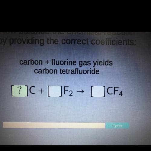 Now balance the chemical reaction

by providing the correct coefficients:
carbon + fluorine gas yi