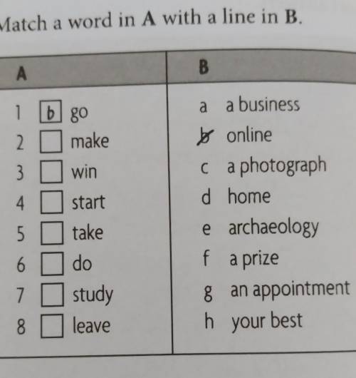 Plz help....match a word in A with a line in B.​