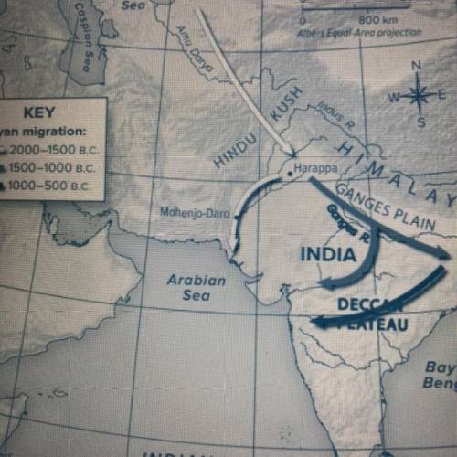 8. Review the map of the Aryan migration below. Which of the following explains the

direction of