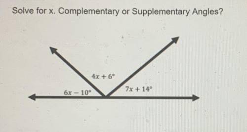 Solve for x. Complementary or Supplementary Angles?

please answer quickly this is due tmr