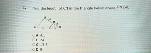 Find the length of CN in the triangle below where MN || AC
