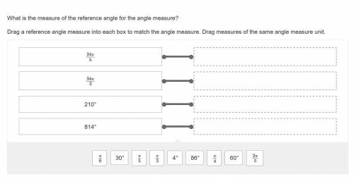 PLEASE HELP!!! What is the measure of the reference angle for the angle measure?

Drag a reference