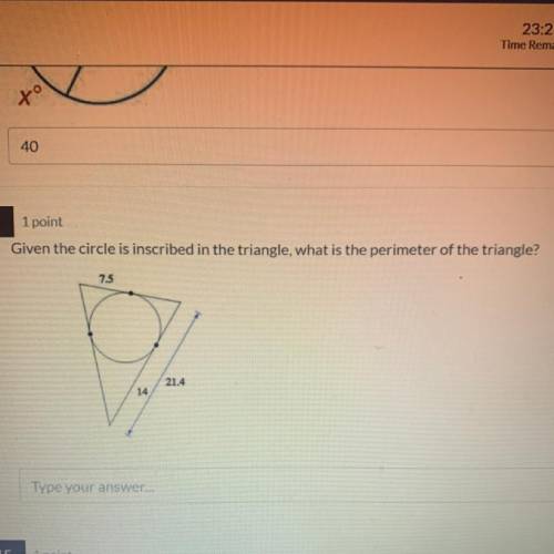Given the circle is inscribed in the triangle, what is the perimeter of the triangle?