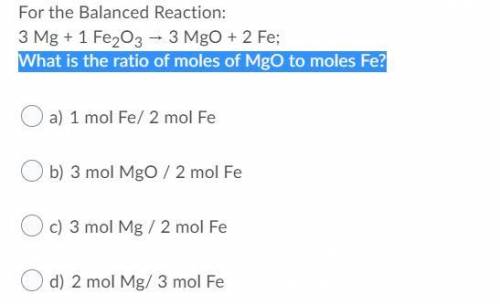 What is the ratio of moles of MgO to moles Fe?