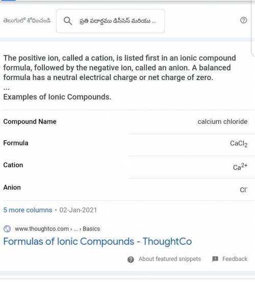 What is the cation and anion formula for each compound