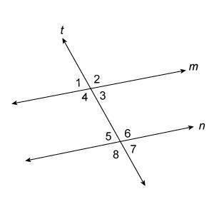 Lines m and n are parallel. Which angles are supplementary to ∠4? Select each correct answer. ∠1 ∠2