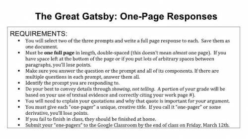 Gatsby Response #1 (30 points)

this is worth half of my geadeRemember to quote the text to suppor