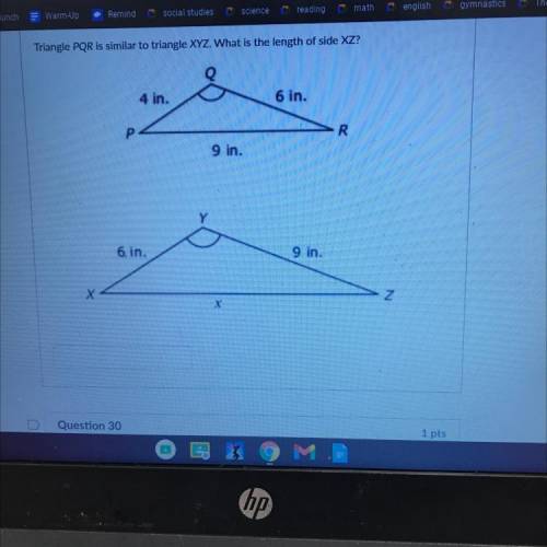 Triangle PQR is similar to triangle XYZ. What is the length of side XZ?
