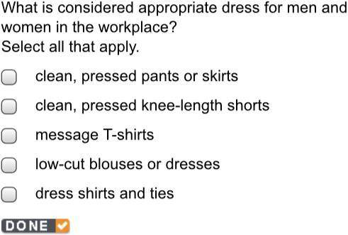 What is considered appropriate dress for men and women in the workplace? Select all that apply.