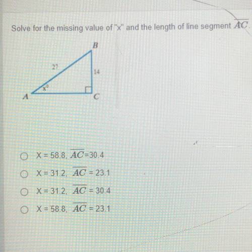 Solve for the missing value of x and the length of line segment AC.