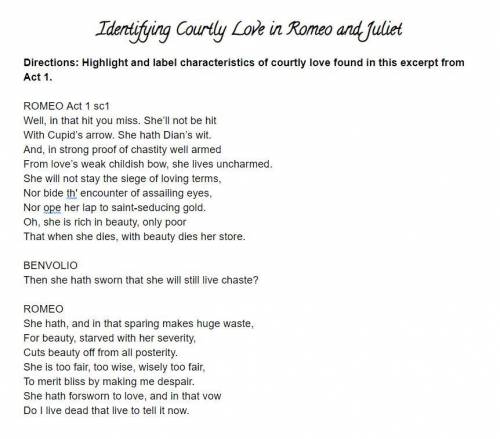 Please highlight sentences with courtly love (Romeo and Juliet ACT 1 Scene 1) --20 points--