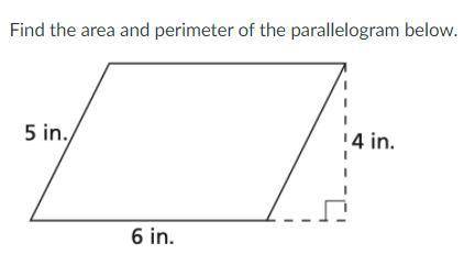 Find the area and perimeter of the parallelogram below.