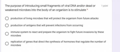 The purpose of introducing small fragments of viral DNA and/or dead or weakened microbes into the b