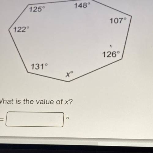 125°
148°
1215
107°
122°
126°
131°
to
What is the value of x?