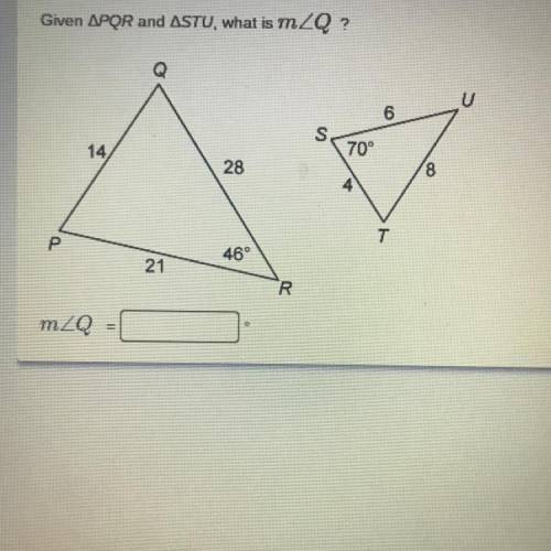 Given APQR and ASTU, what is Angle Q ?