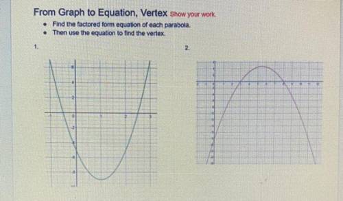 From Graph to Equation, Vertex Show your work.

• Find the factored form equation of each parabola