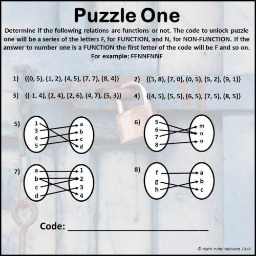 Determine if the following relations are functions or not. The code to unlock puzzle one will be a