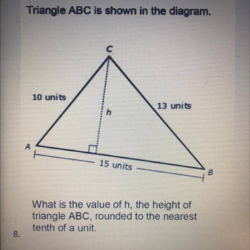 Triangle ABC shown in the diagram what is the value of H the height of the triangle ABC round to th