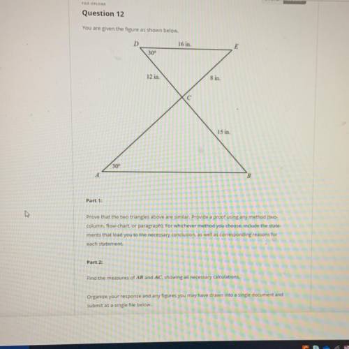 (28 points) similarity proof. (10th grade geometry)

Using the image provided prove that shapes ar