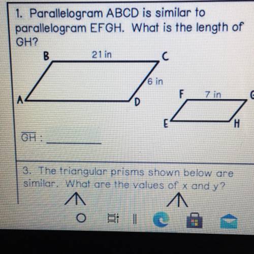 Parallelogram ABCD is similar to the parallelogram EFGH. What is the length of GH? ￼