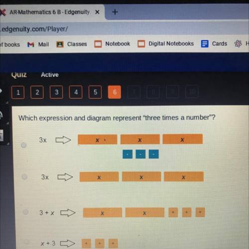 Which expression and diagram represent three times a number?