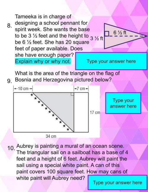 Three questions about areas of triangles