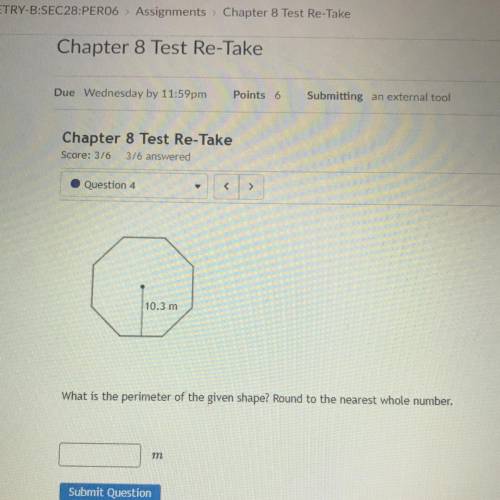 What is the perimeter of the given shape? round to the nearest whole number