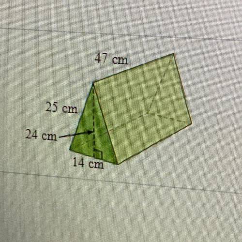 Find the surface area of the triangular prism. The base of the prism is an isosceles triangle.

 
P