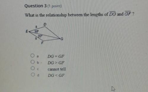 What is the relationship between the lengths of DG and GF ?

 A: DG = GF  B: DG> GF  C: annot t