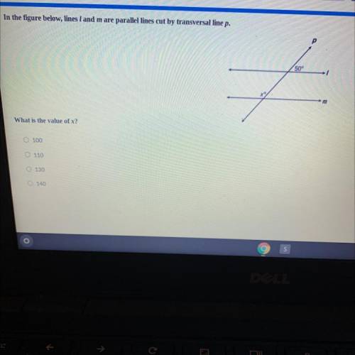 In the figure below, lines l and m are parallel lines cut by transversal line p. 50 x what is the v