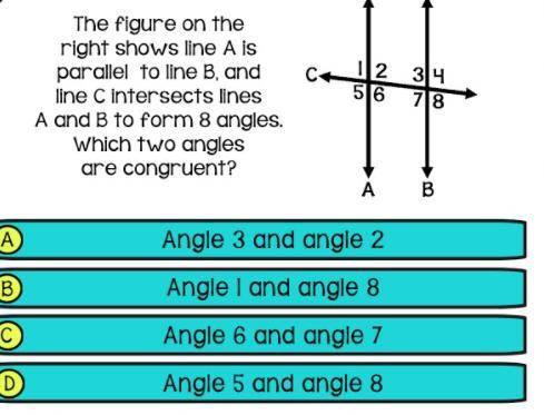 Figure on the right shows line A is parallel to line B and line C intersects lines A and B to form