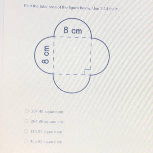 Find the total area of the figure below. use 3.14 for pi