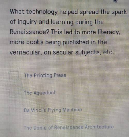 What technology helped spread the spark of inquiry and learning during the Renaissance? This led to